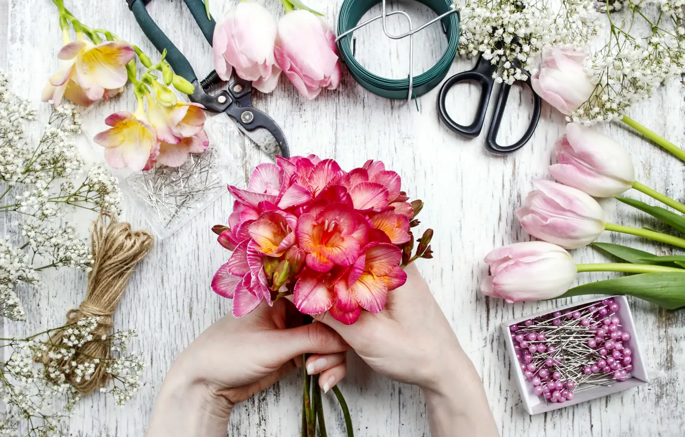Photo wallpaper flowers, bouquet, colorful, tulips, design, flowers, decor, spring