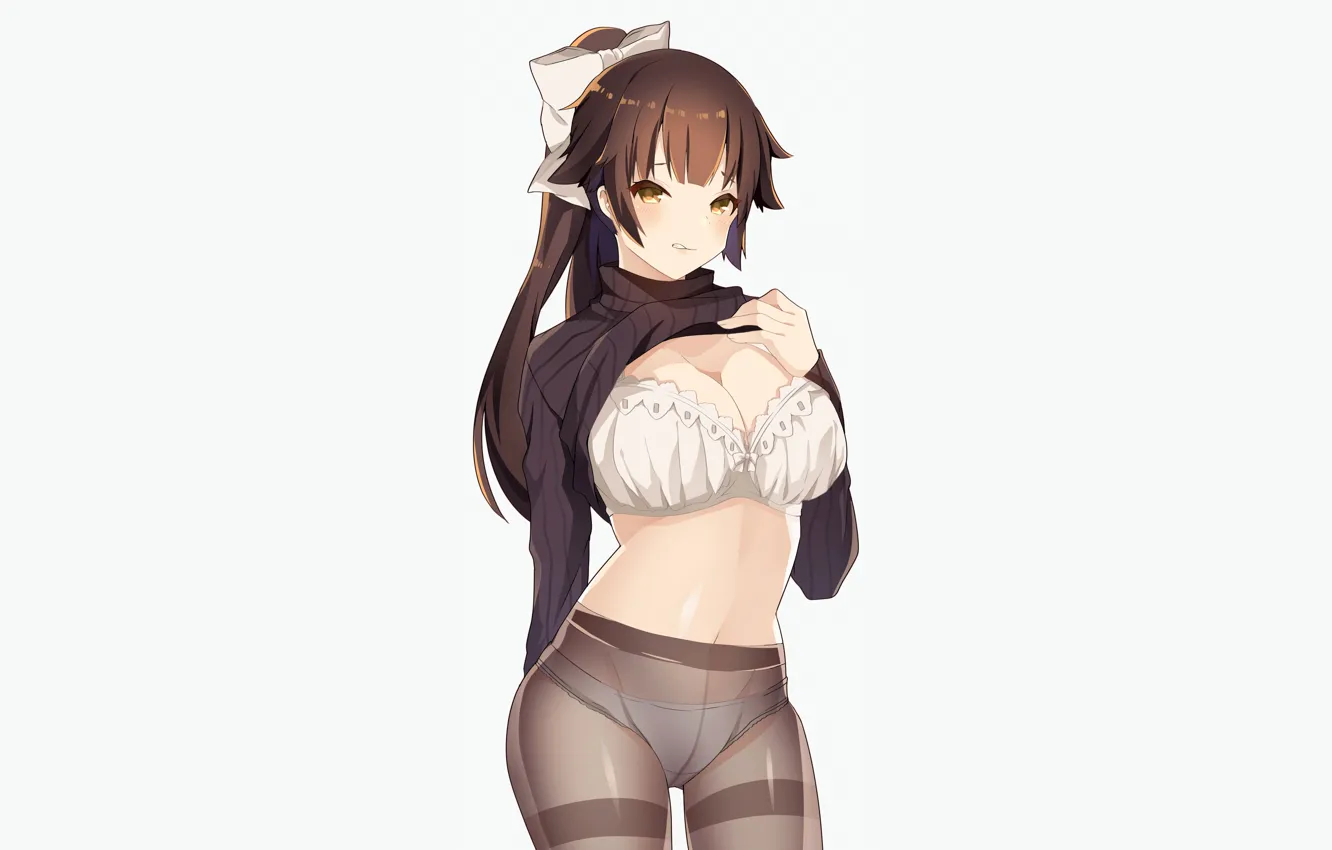 Photo wallpaper girl, sexy, lingerie, bra, cleavage, panties, long hair, brown hair