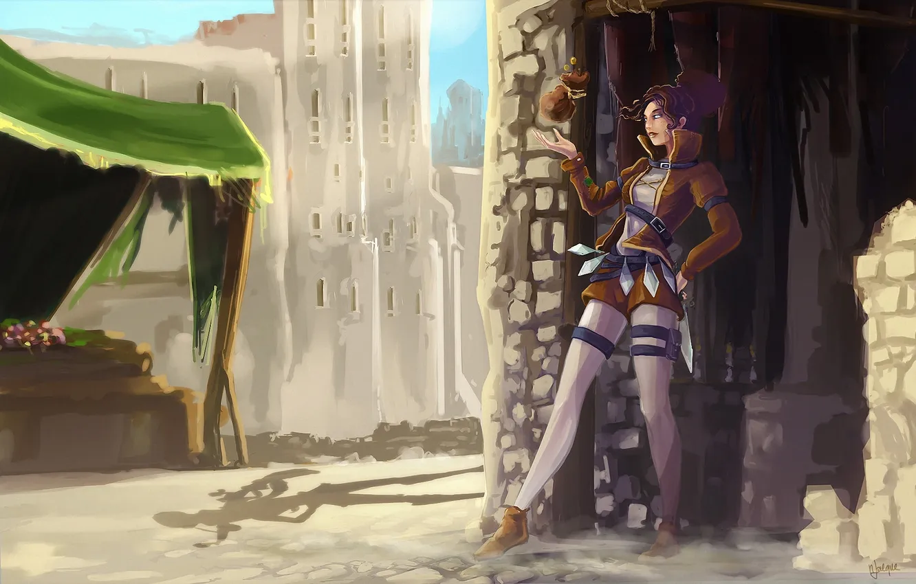 Photo wallpaper girl, the city, money, fantasy, art, coins, purse