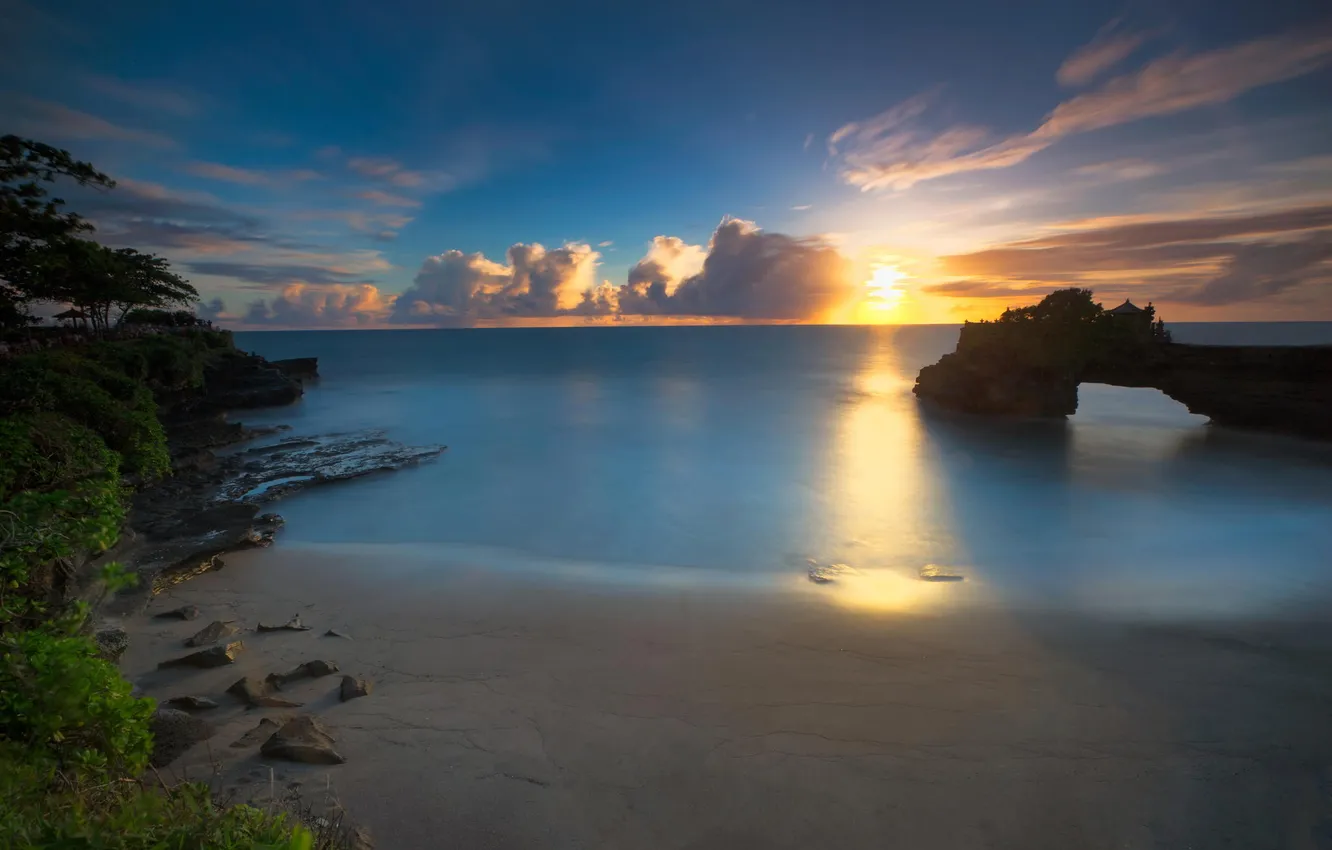 Photo wallpaper beach, the ocean, rocks, dawn, arch