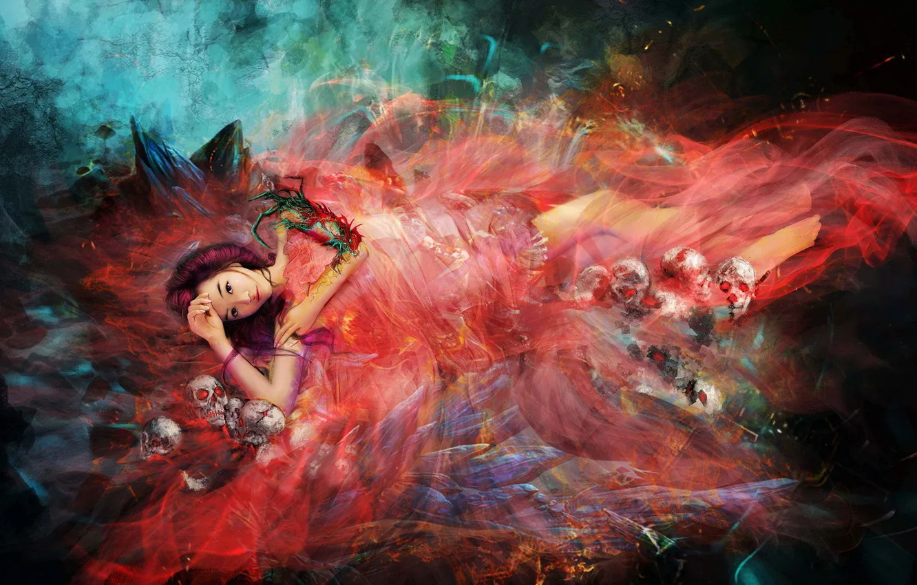 Photo wallpaper flame, Japanese, skull, sparks