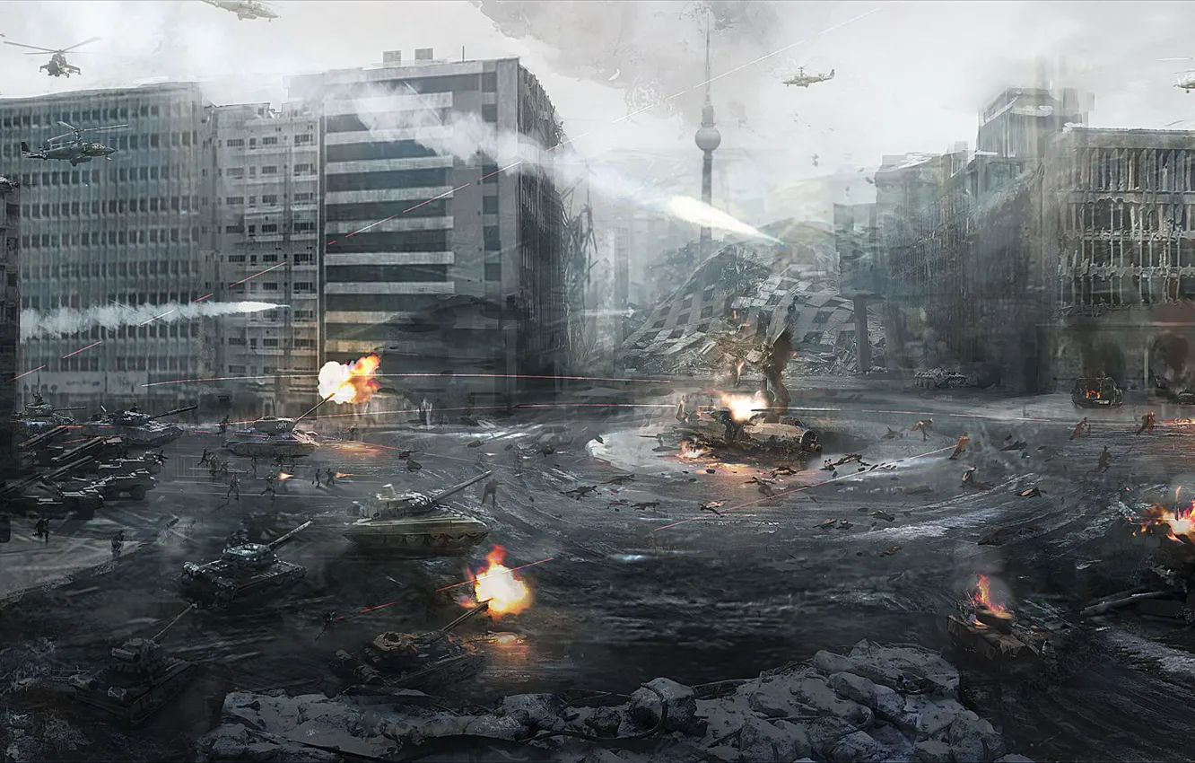 Photo wallpaper the city, war, helicopters, Germany, tanks, Berlin, Call of Duty Modern Warfare 3, the third …