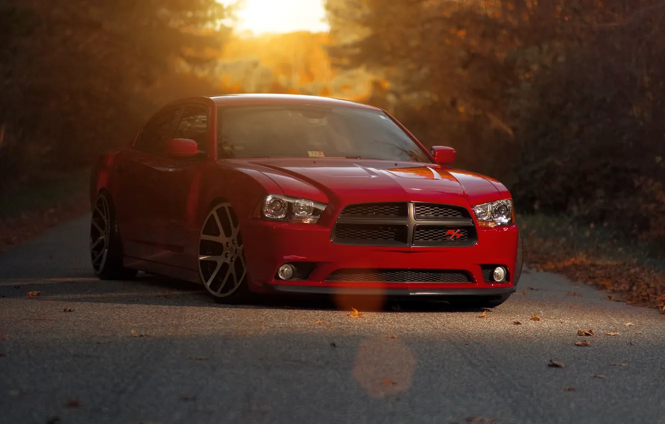 Photo wallpaper sunset, red, red, Dodge, dodge, charger, the charger, R/T