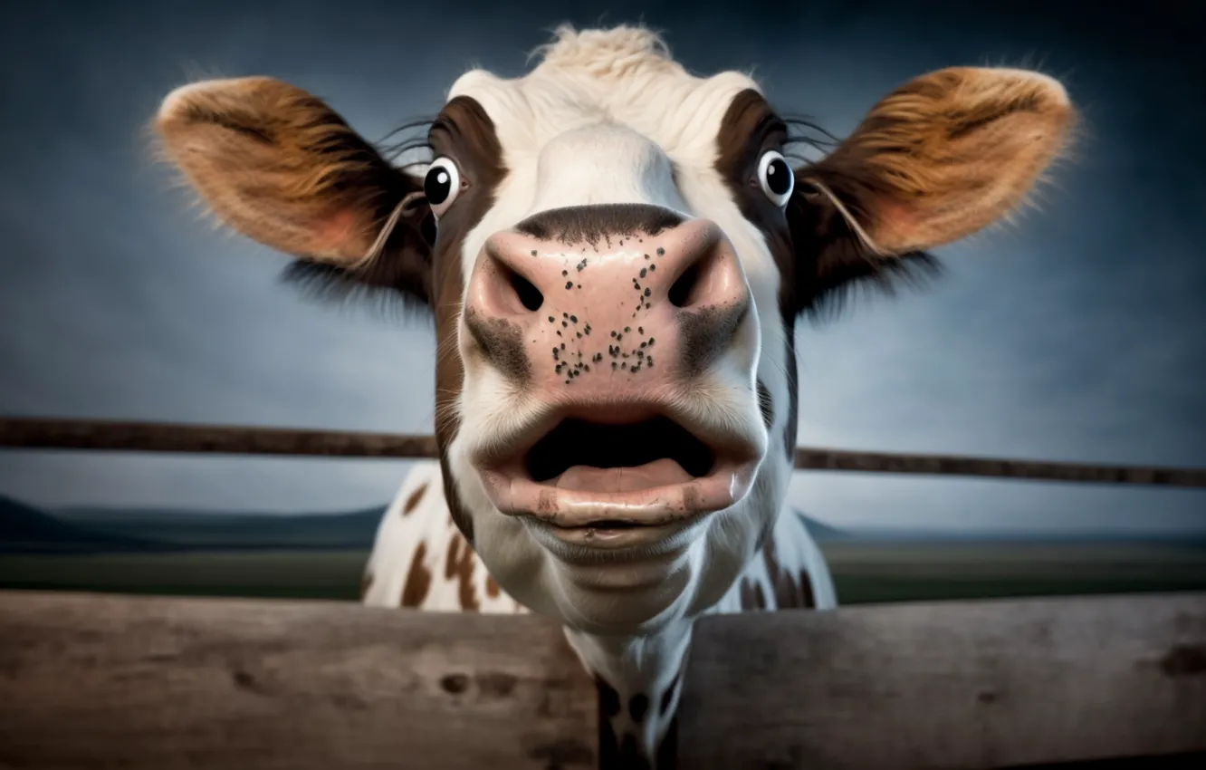 Photo wallpaper look, face, cows, funny, closeup, digital art, AI art, The Art of Artificial Intelligence