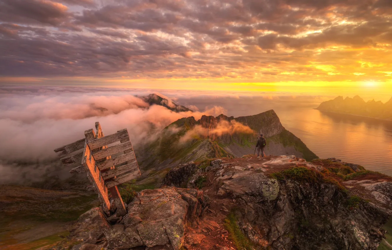 Photo wallpaper the sky, clouds, sunset, river, Norway, Norway, Ed Gordeev, Husfjellet