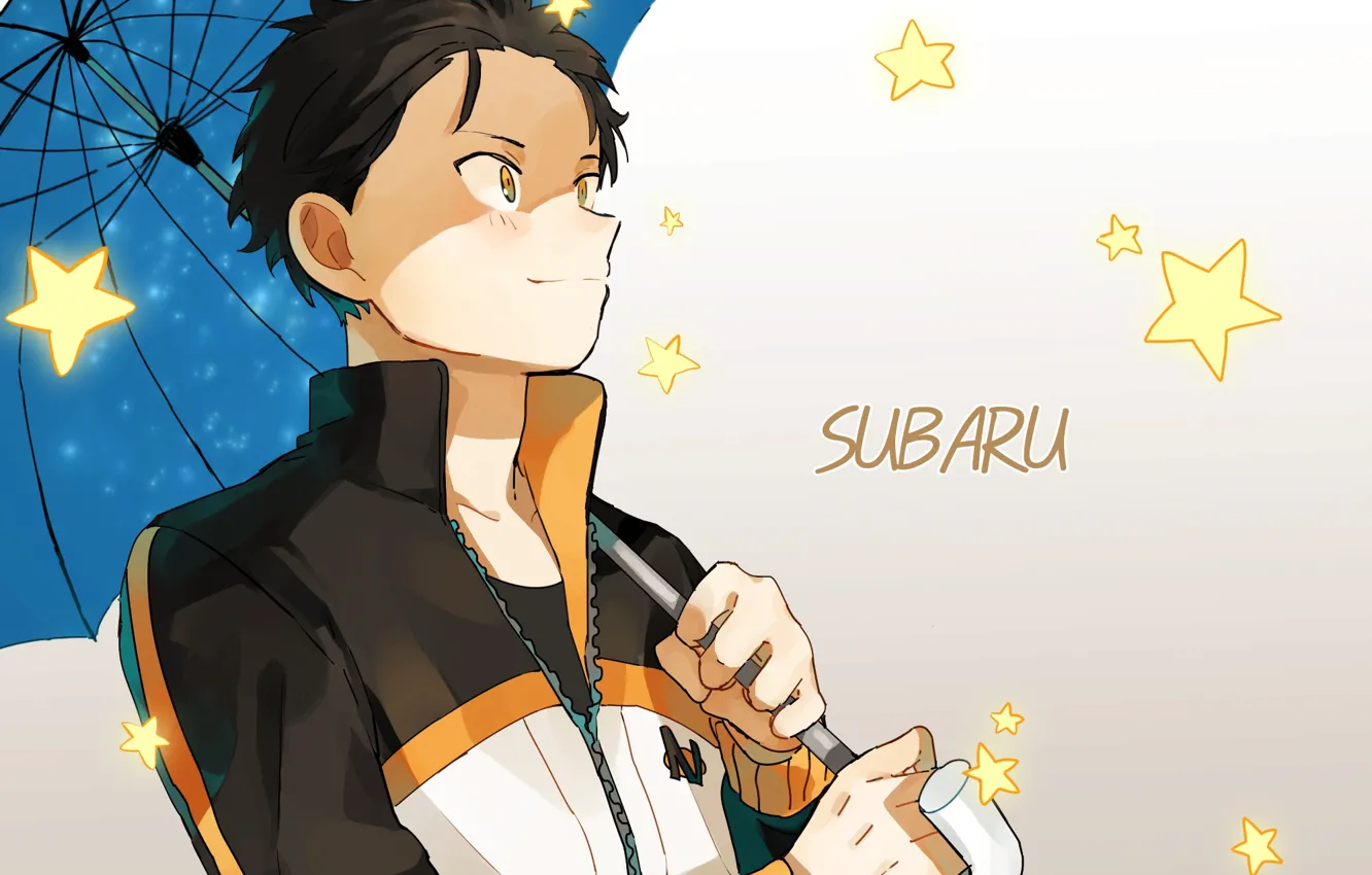 Photo wallpaper umbrella, guy, Subaru, Re: Zero kara hajime chip isek or Seikatsu, From scratch, Natsuki Subaru