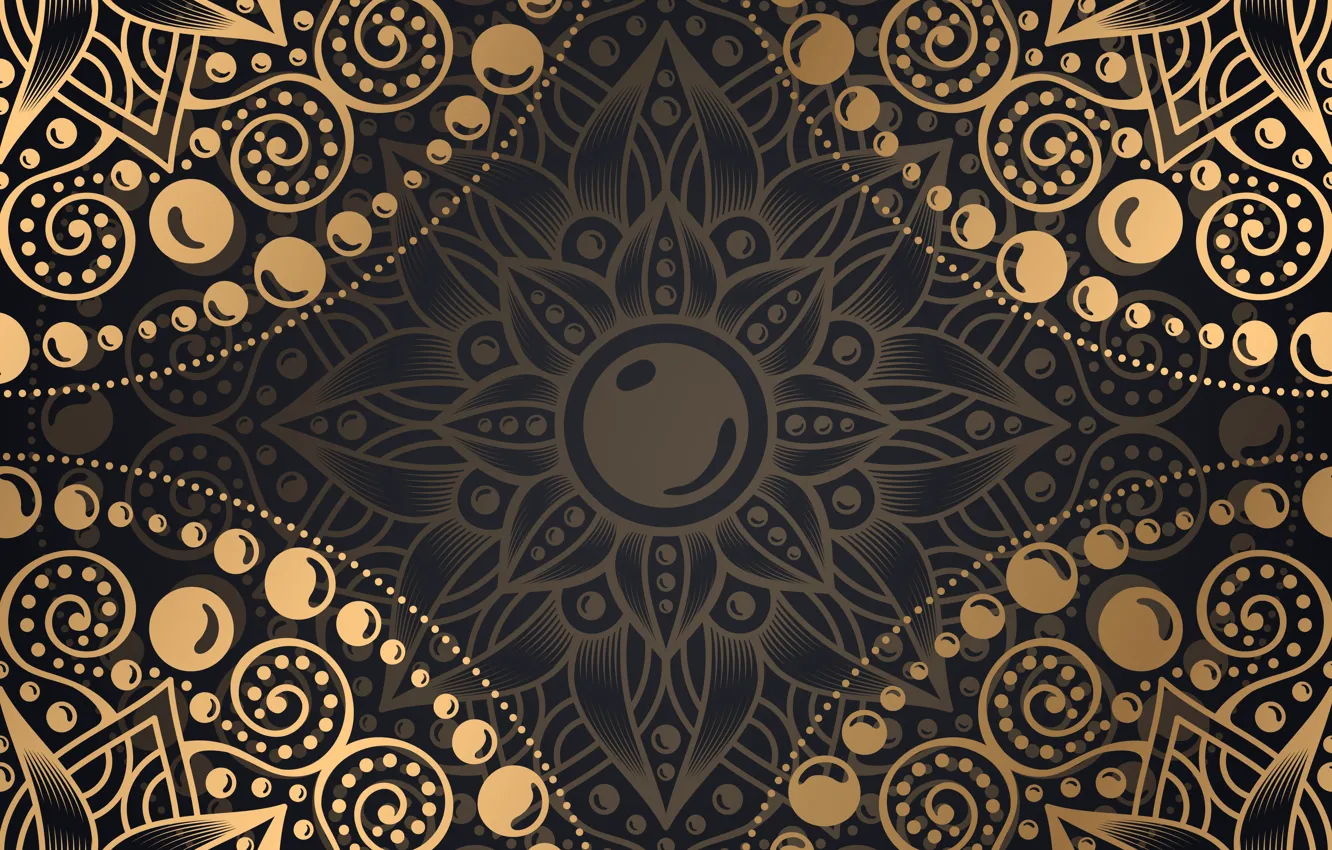 Photo wallpaper pattern, black, gold, ornament