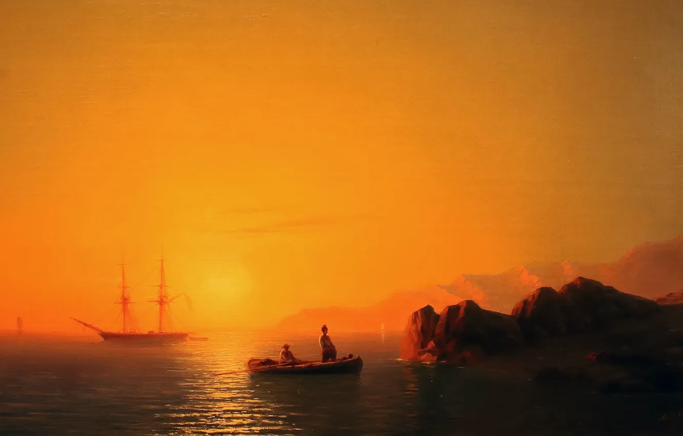 Photo wallpaper boat, sailboat, calm, Aivazovsky Ivan, oil painting, painting painting, sea - sea