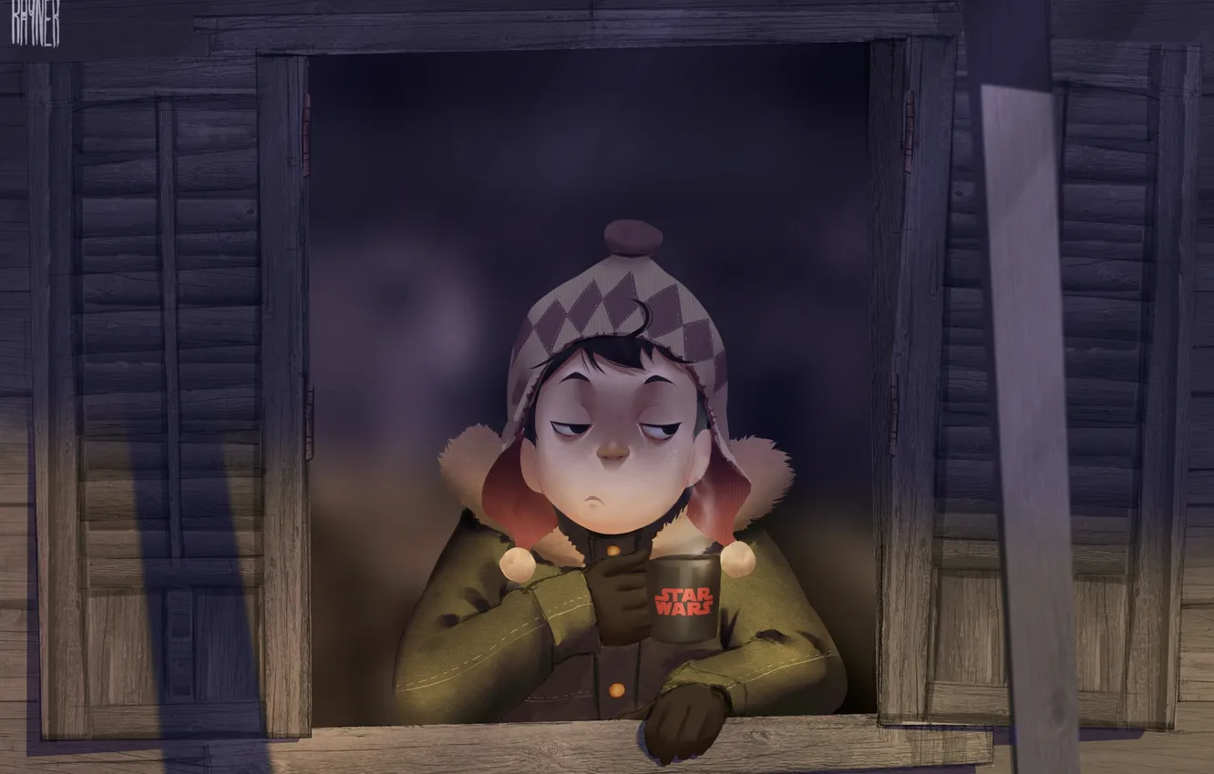 Photo wallpaper hat, home, window, art, jacket, mug, guy