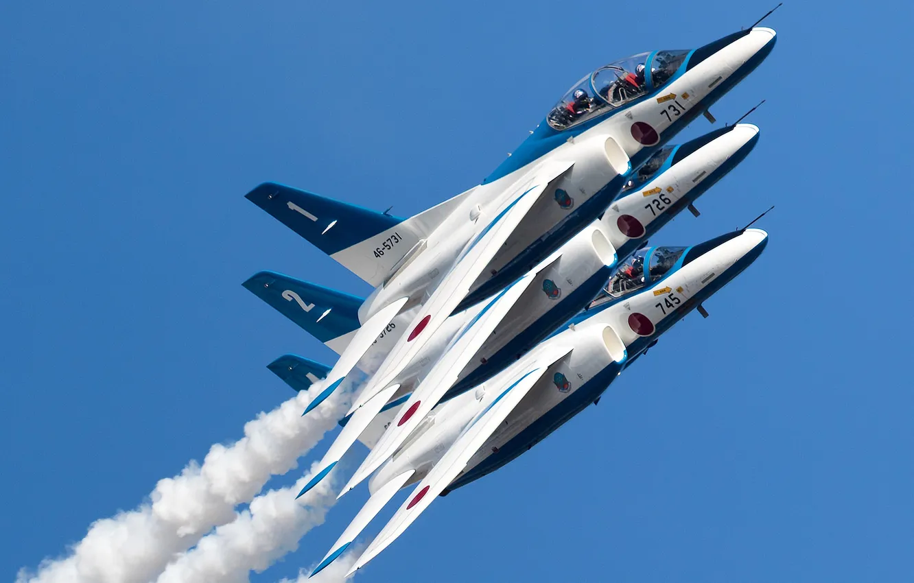 Photo wallpaper holiday, group, flight, Blue Impulse, Kawasaki T-4