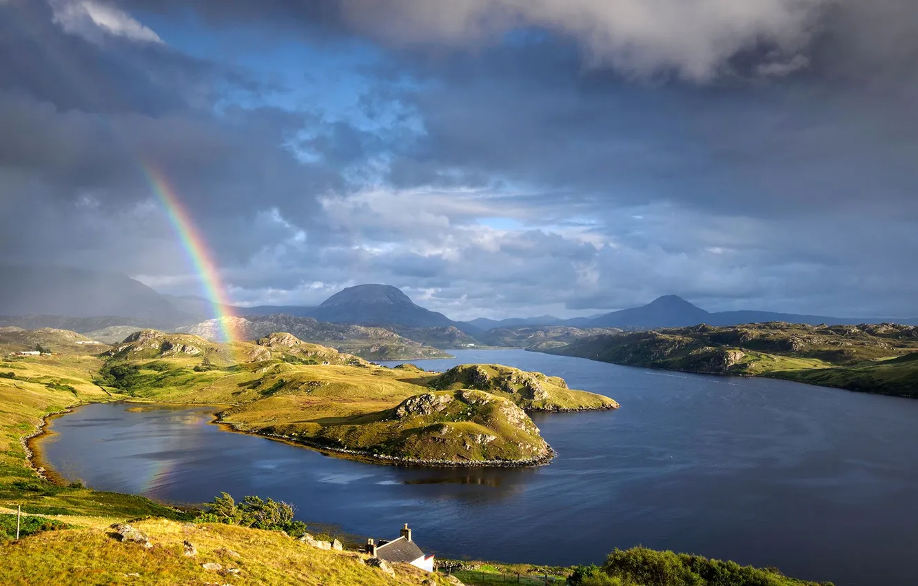 Photo wallpaper mountains, clouds, nature, rainbow, Scotland, oz something Inch, the North-West highlands