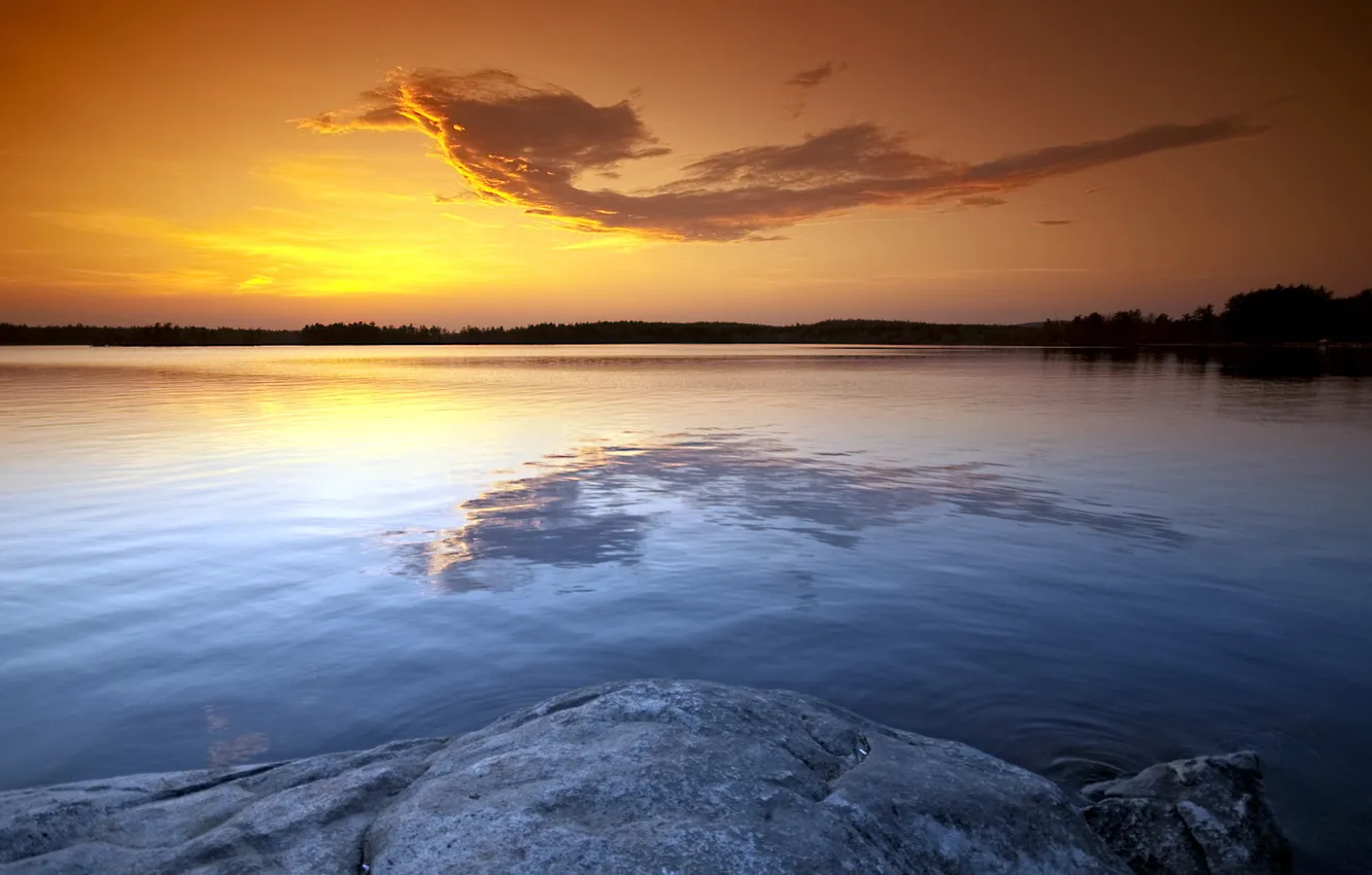 Photo wallpaper landscape, sunset, lake