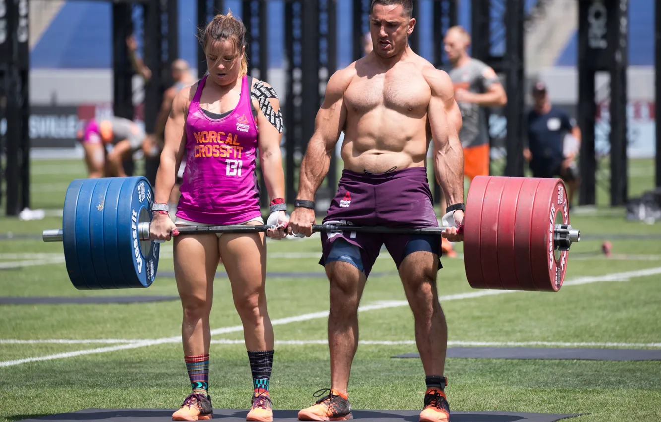 Photo wallpaper woman, man, weight lifting, crossfit games