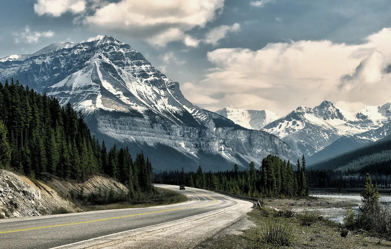 Photo wallpaper road, landscape, mountains