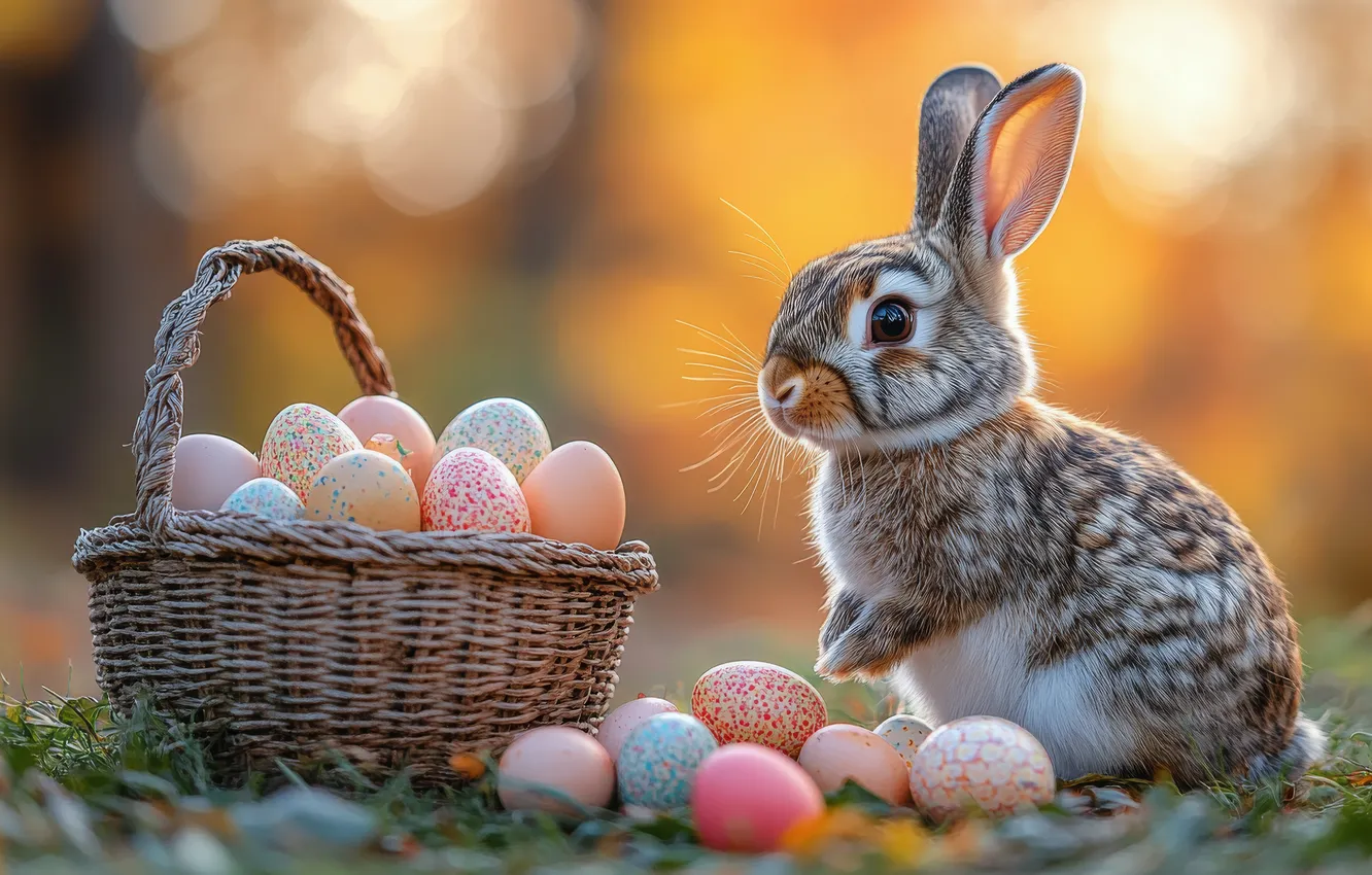 Photo wallpaper look, light, nature, grey, holiday, glade, hare, eggs