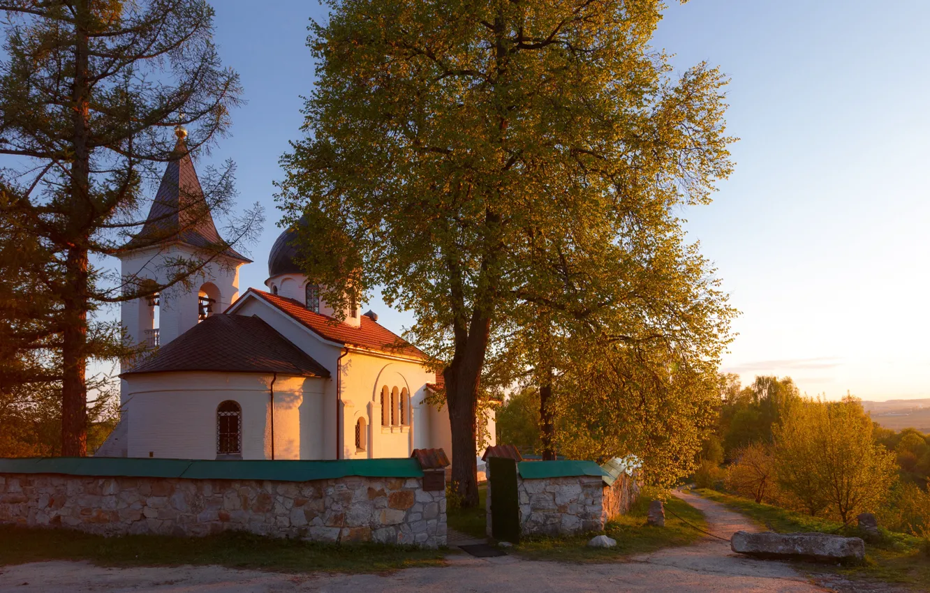 Photo wallpaper autumn, sunset, village, Church, Tula oblast, Ilya Garbuzov, Behovo