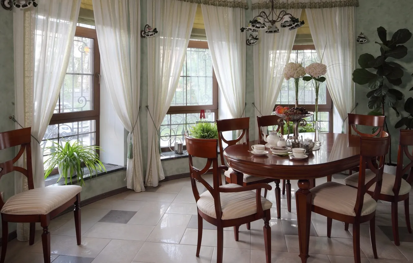 Photo wallpaper design, style, interior, dining room, Bay window