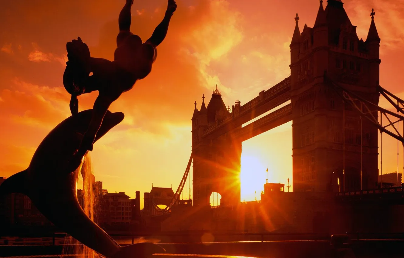 Photo wallpaper sunset, bridge, England