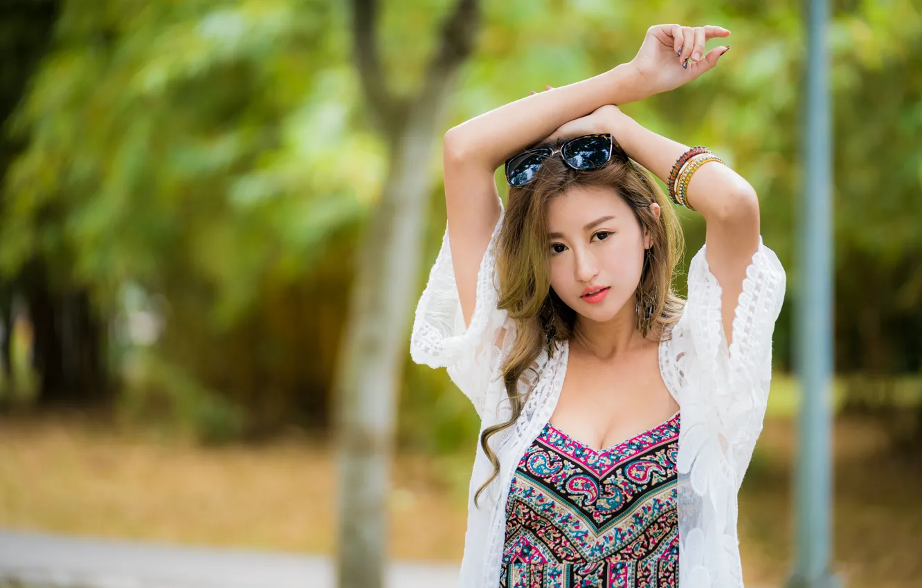 Photo wallpaper girl, pose, Asian, cutie