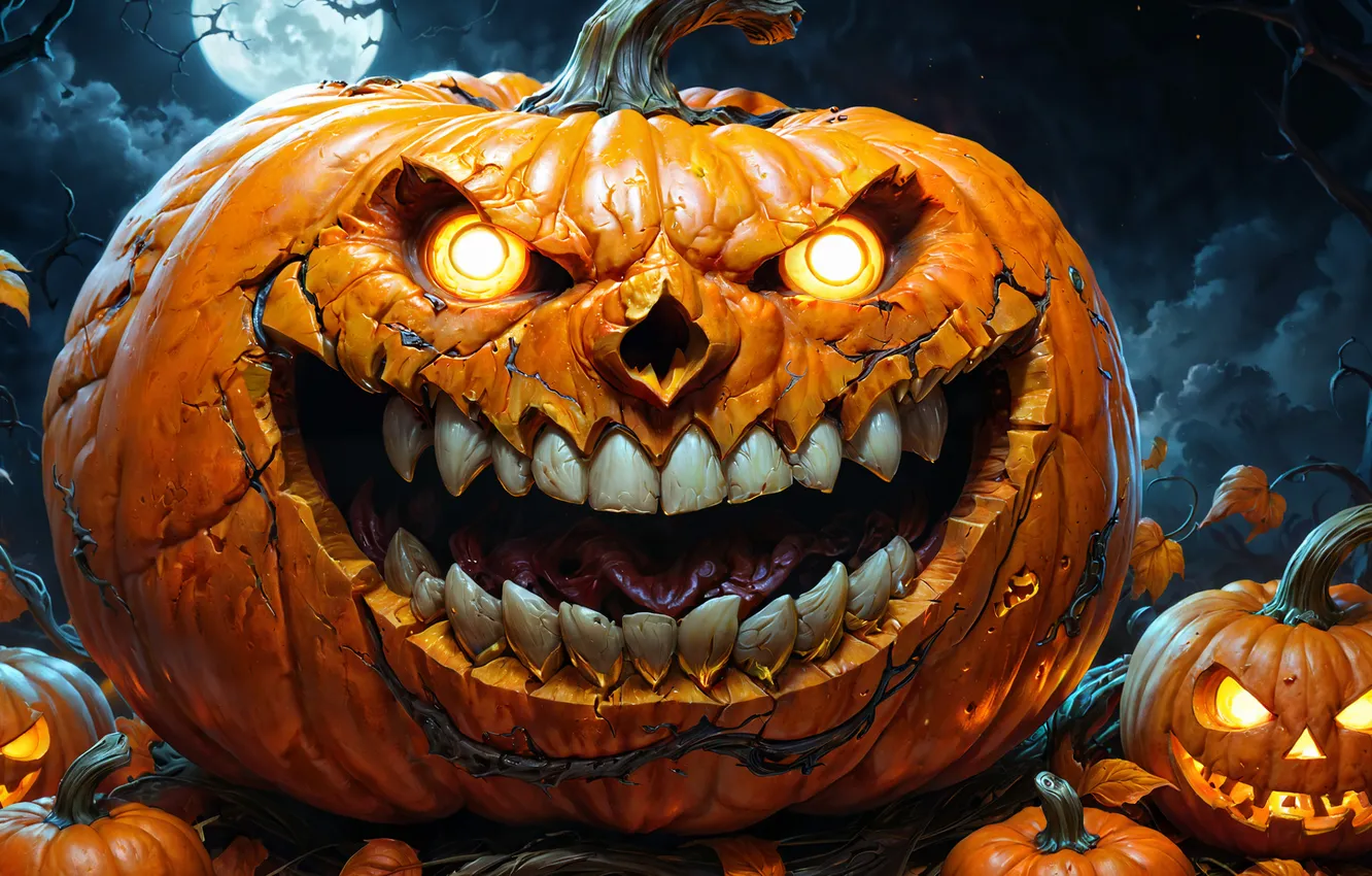 Photo wallpaper holiday, fangs, pumpkin, Halloween