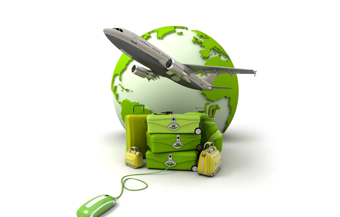 Photo wallpaper the plane, earth, mouse, suitcase, bag, journey
