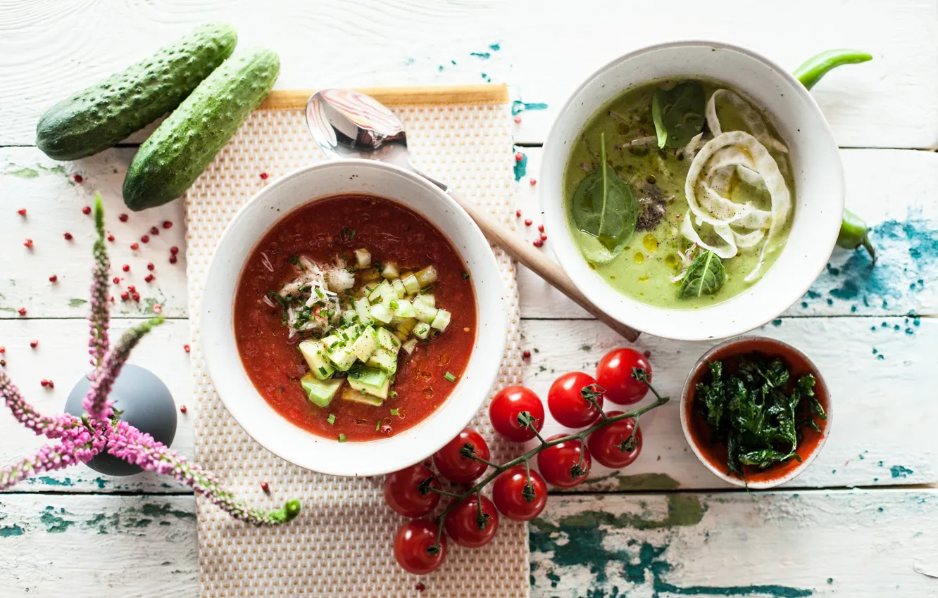 Photo wallpaper food, soup, tomatoes, ZUCCHINI, the first dish