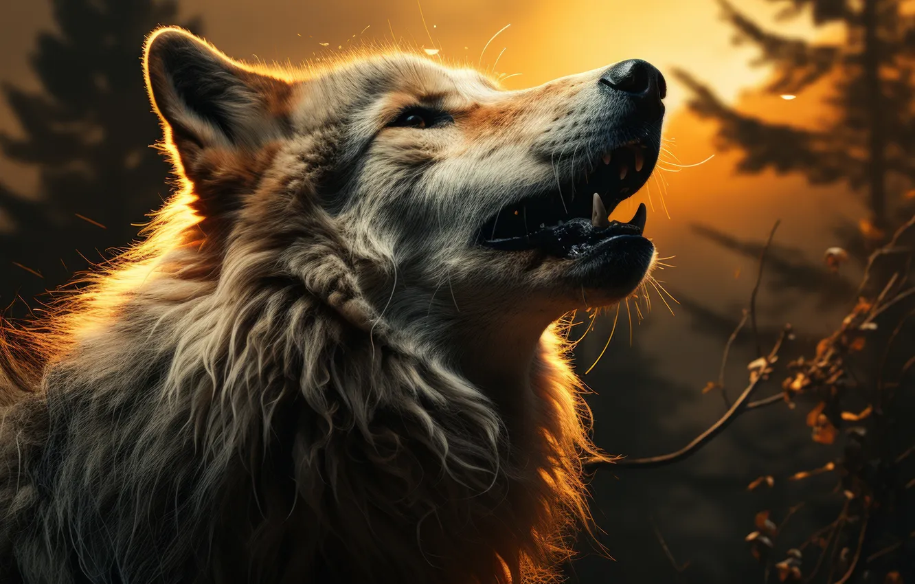 Photo wallpaper look, face, wolf, predator, fangs, digital art, AI art, The Art of Artificial Intelligence