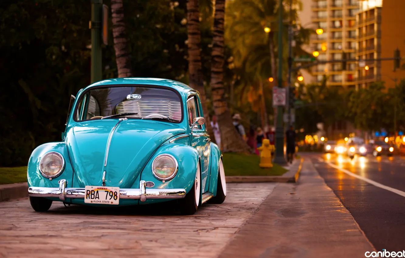 Photo wallpaper street, beetle, classic, tuning, Volkswagen, stance, Volkswagen Beetle