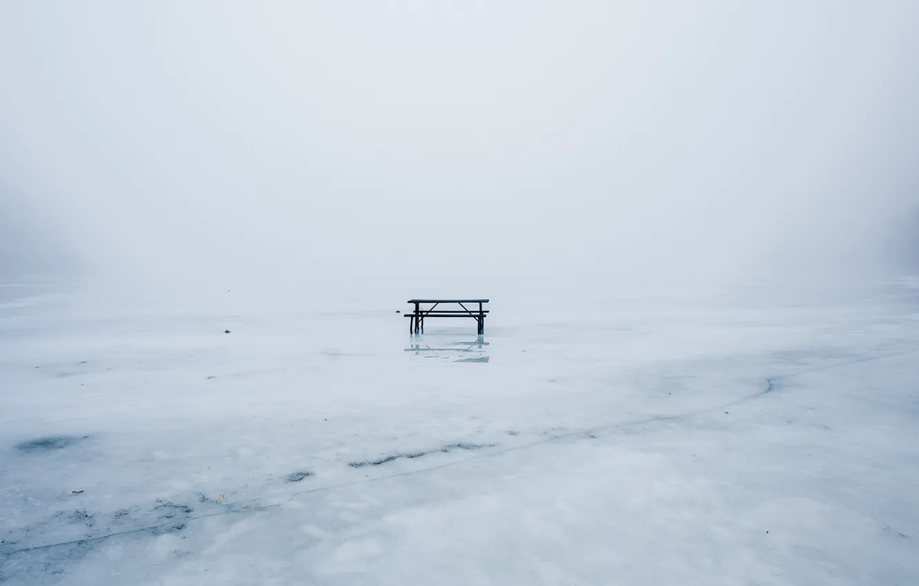 Photo wallpaper winter, ice, bench