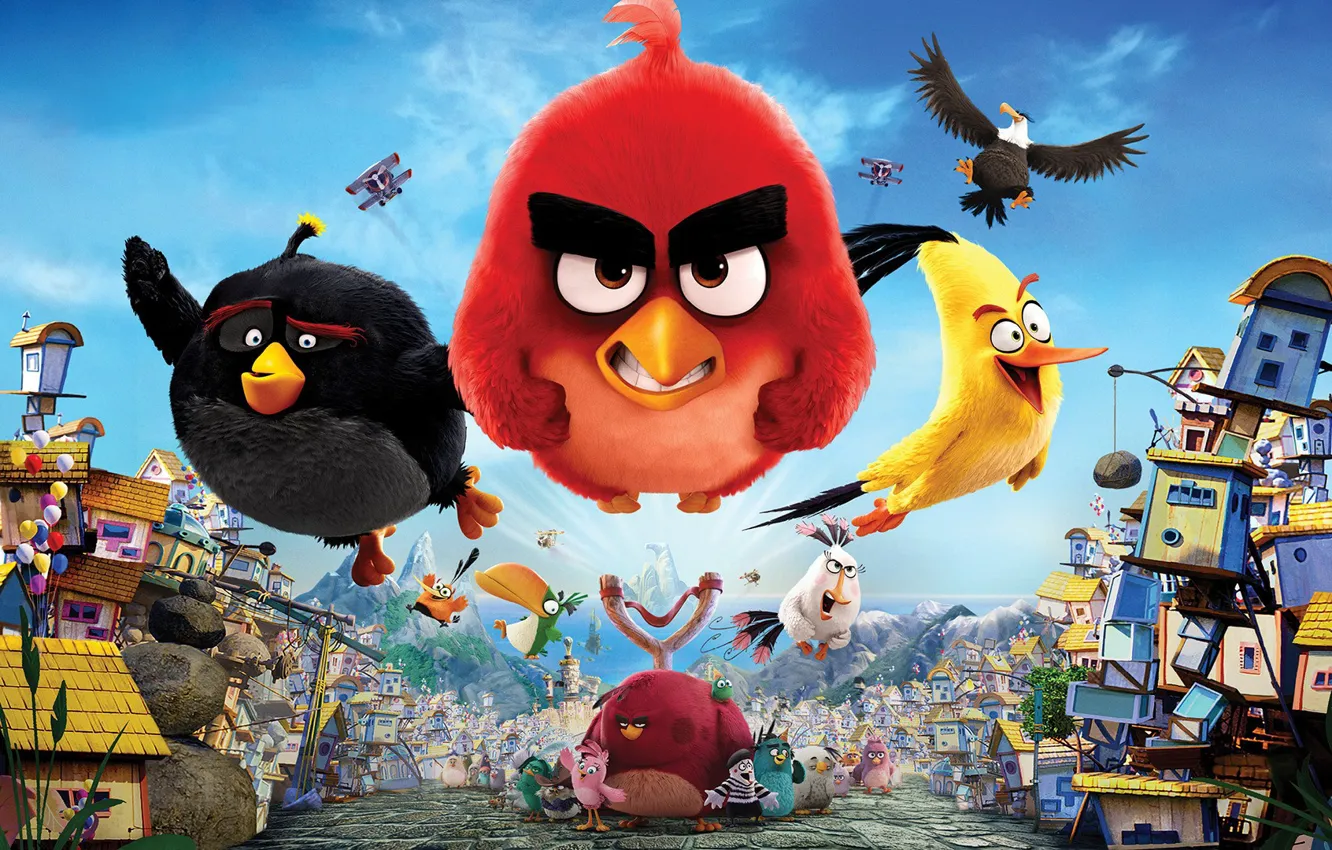 Photo wallpaper Red, game, birds, film, animated, angry, Angry Birds, animated movie