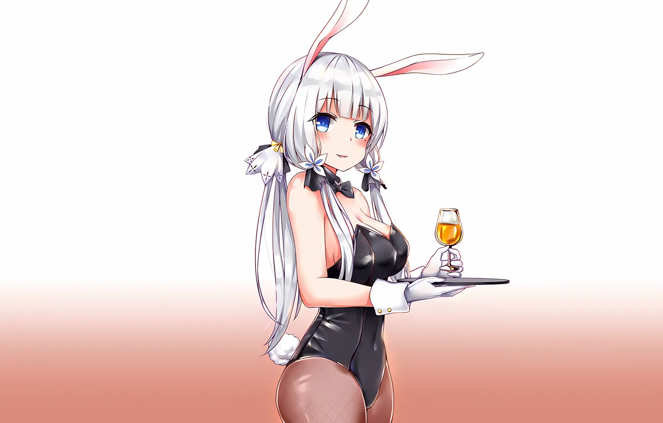 Photo wallpaper collant, anime, Azur Lane, silver hair, fishnets, attractive, drink, twintails