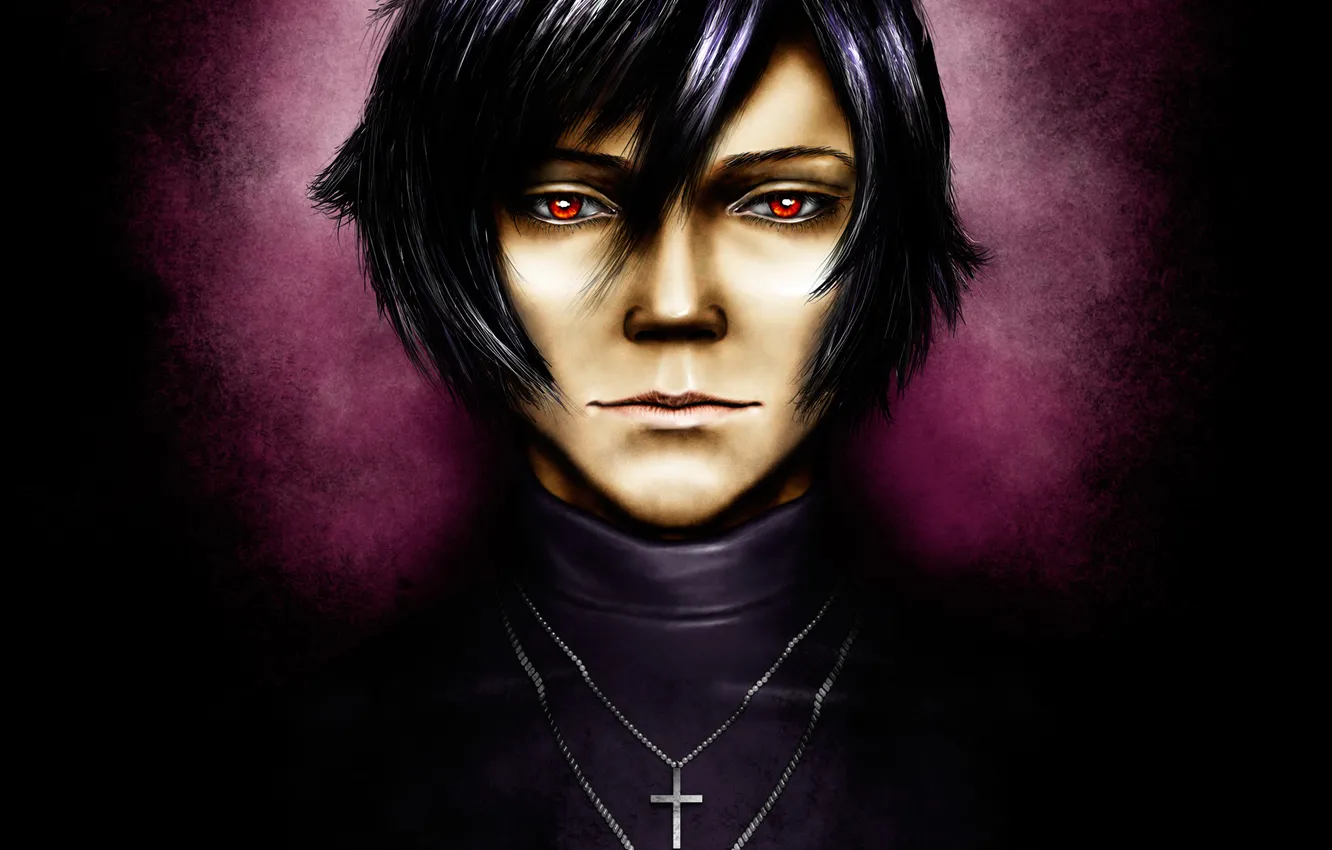 Photo wallpaper background, art, guy, red eyes, cross, The Blood Of The Guilty Dog, shiki, Togainu No …