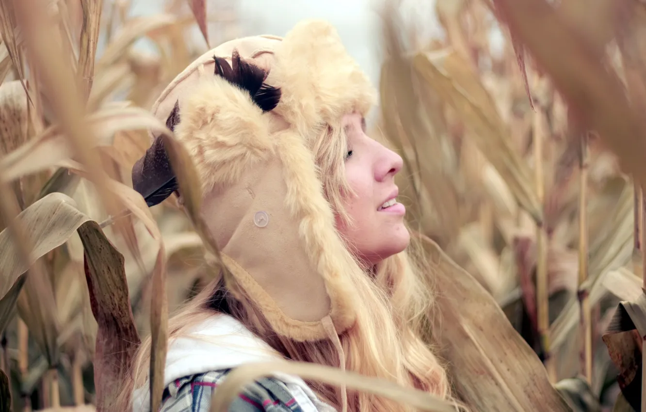 Photo wallpaper girl, mood, corn