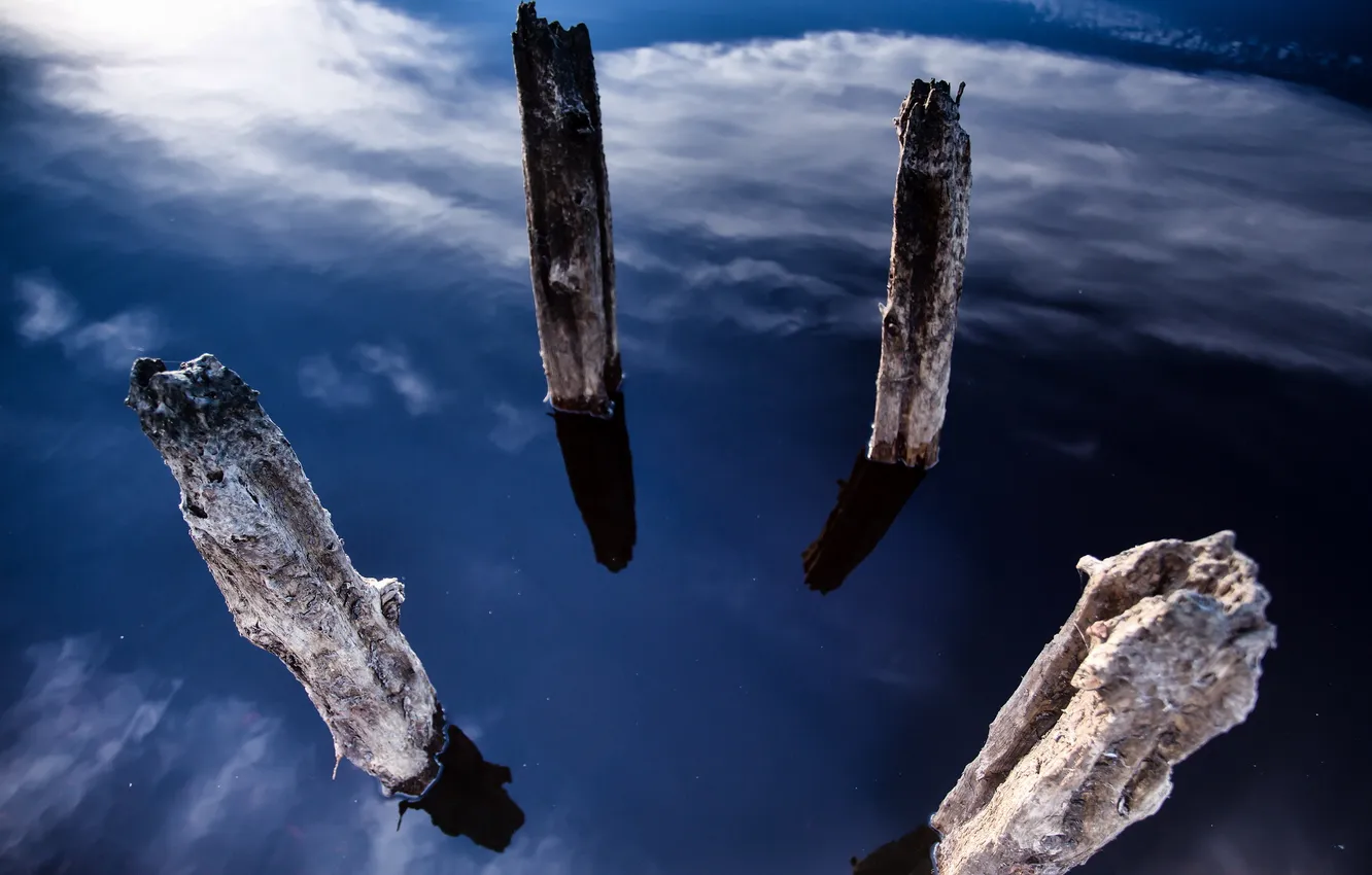 Photo wallpaper sky, wood, blue, water, clouds, reflection