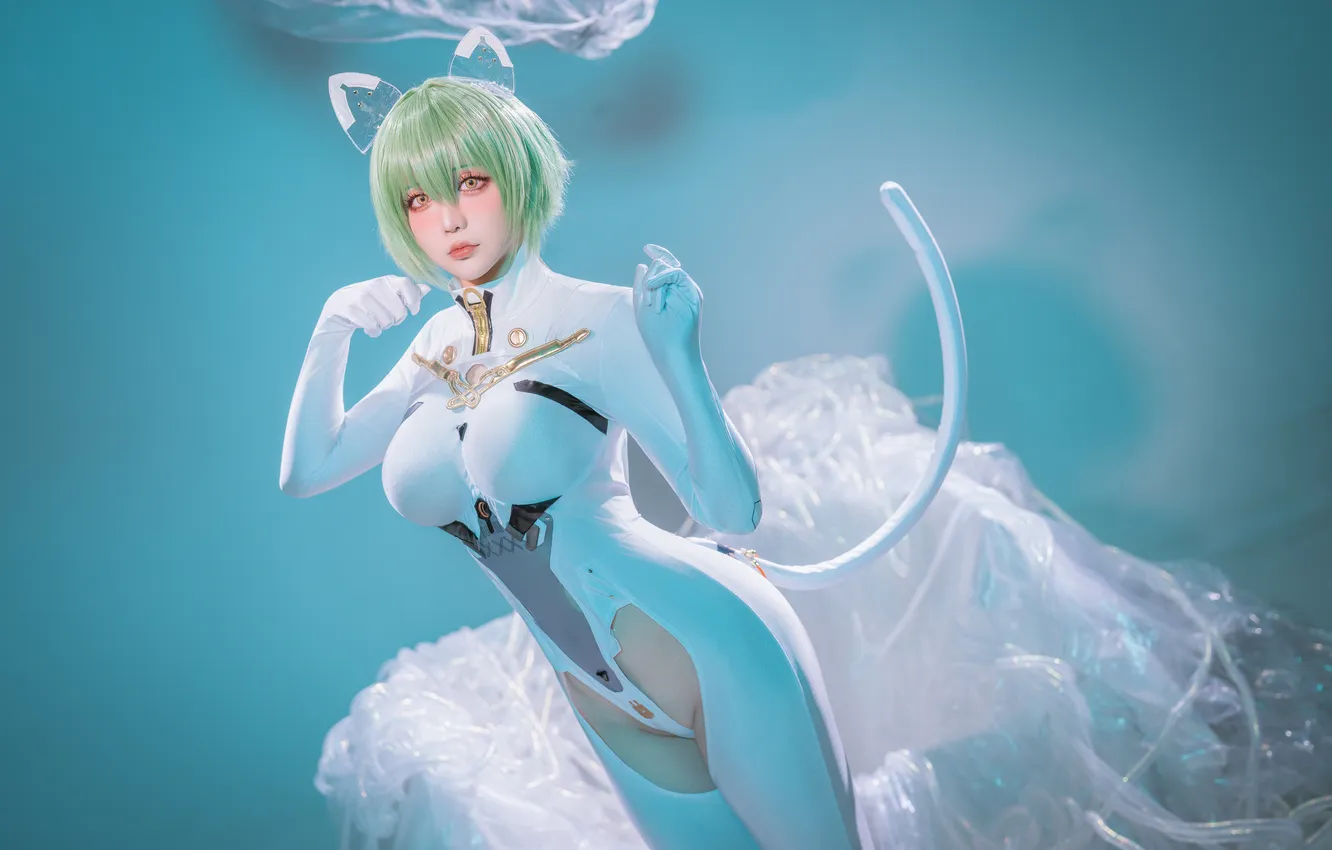 Photo wallpaper model, women, cosplay, green hair, video game girls, Hoshilily, Asian, Admiral Nakhimov