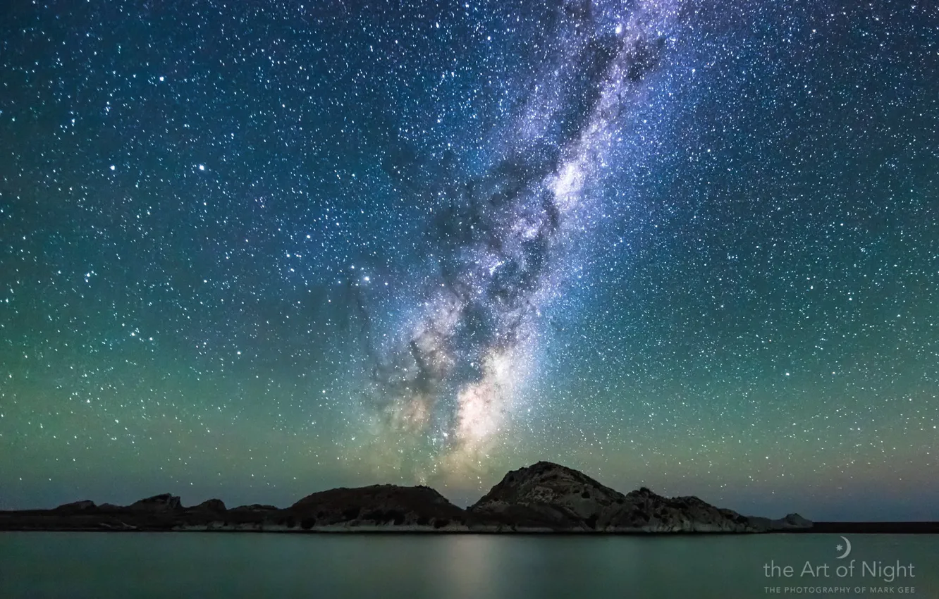 Photo wallpaper sea, the sky, stars, landscape, mountains, the milky way, photographer, Mark Gee