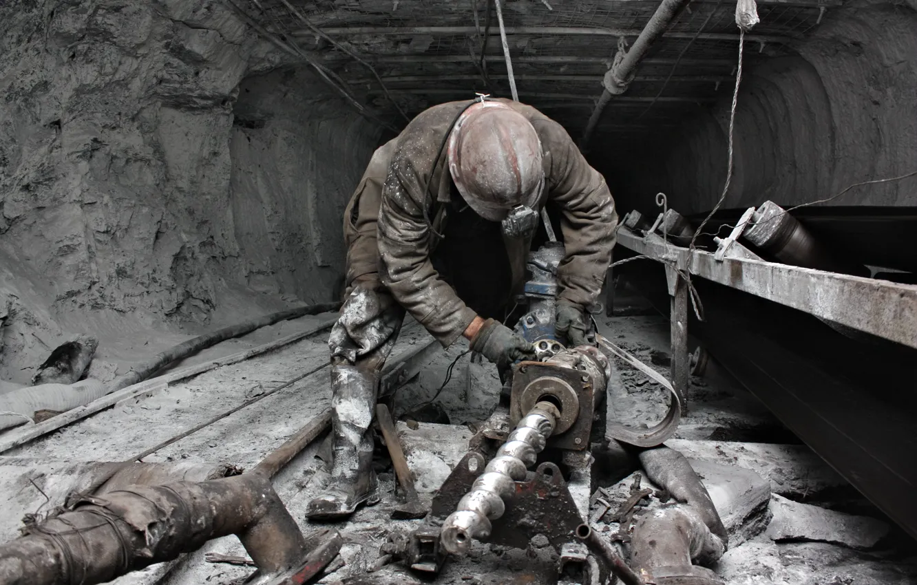 Photo wallpaper dirt, drill, worker, miner