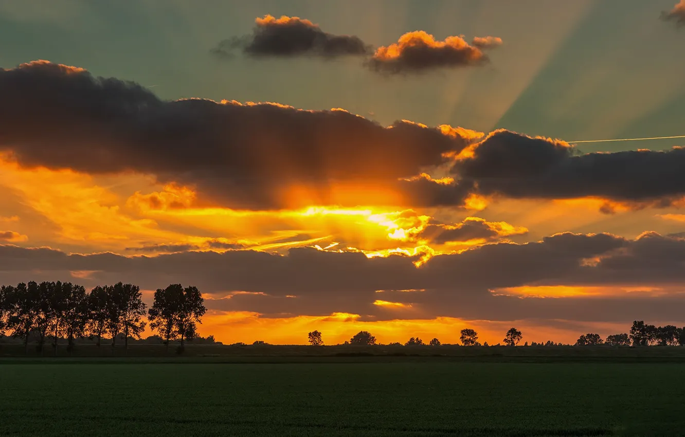 Photo wallpaper clouds, sunset, glow