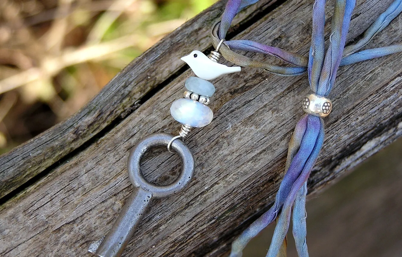 Photo wallpaper trees, key, pigeons, tape, trunk, keychain, suspension