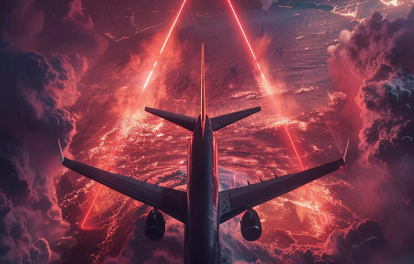 Photo wallpaper flight, clouds, the ocean, the portal, the plane, liner, digital art, AI art