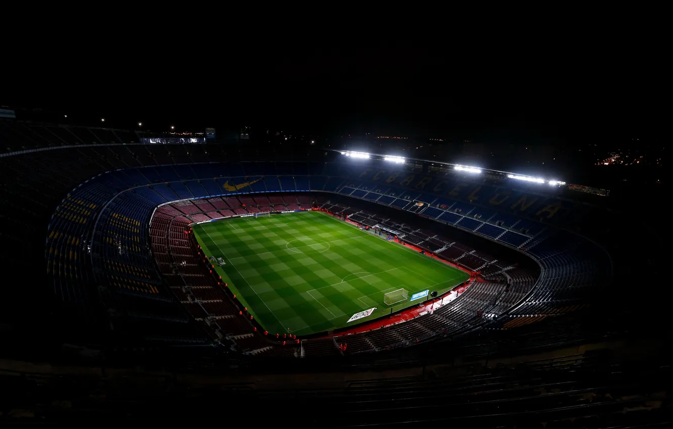 Photo wallpaper night, lawn, football, sport, Spain, night, tribune, stadium