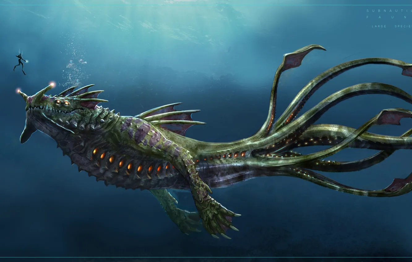 Photo wallpaper diver, monster, Subnautica