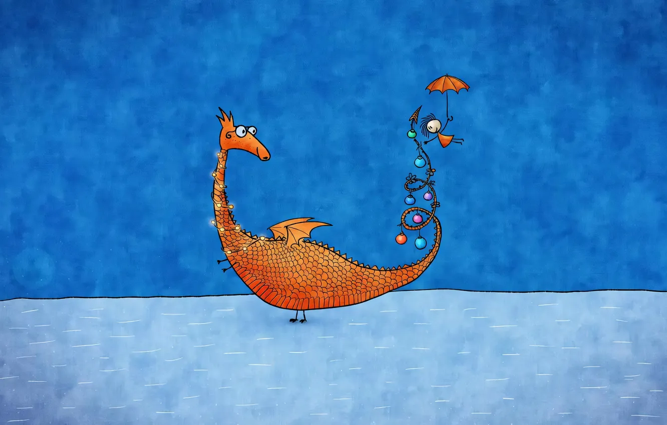 Photo wallpaper dragon, new year, girl, vladstudio