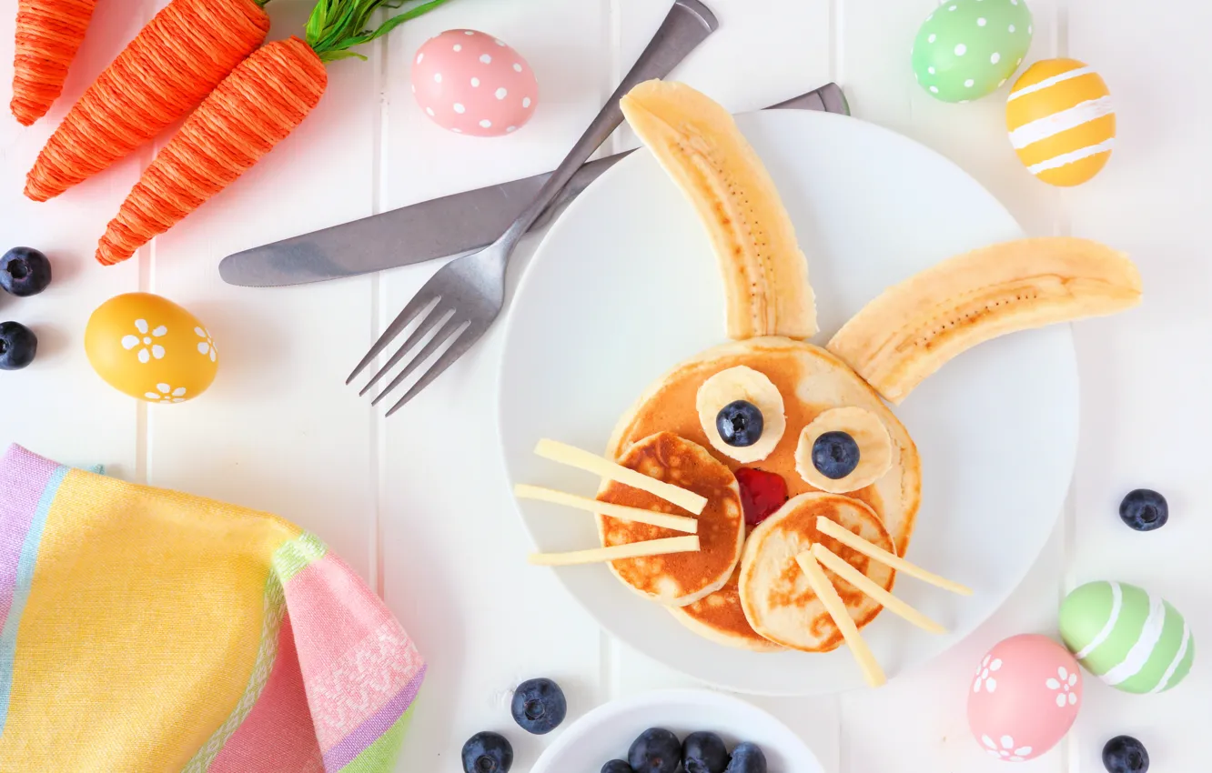 Photo wallpaper berries, Breakfast, bananas, pancakes