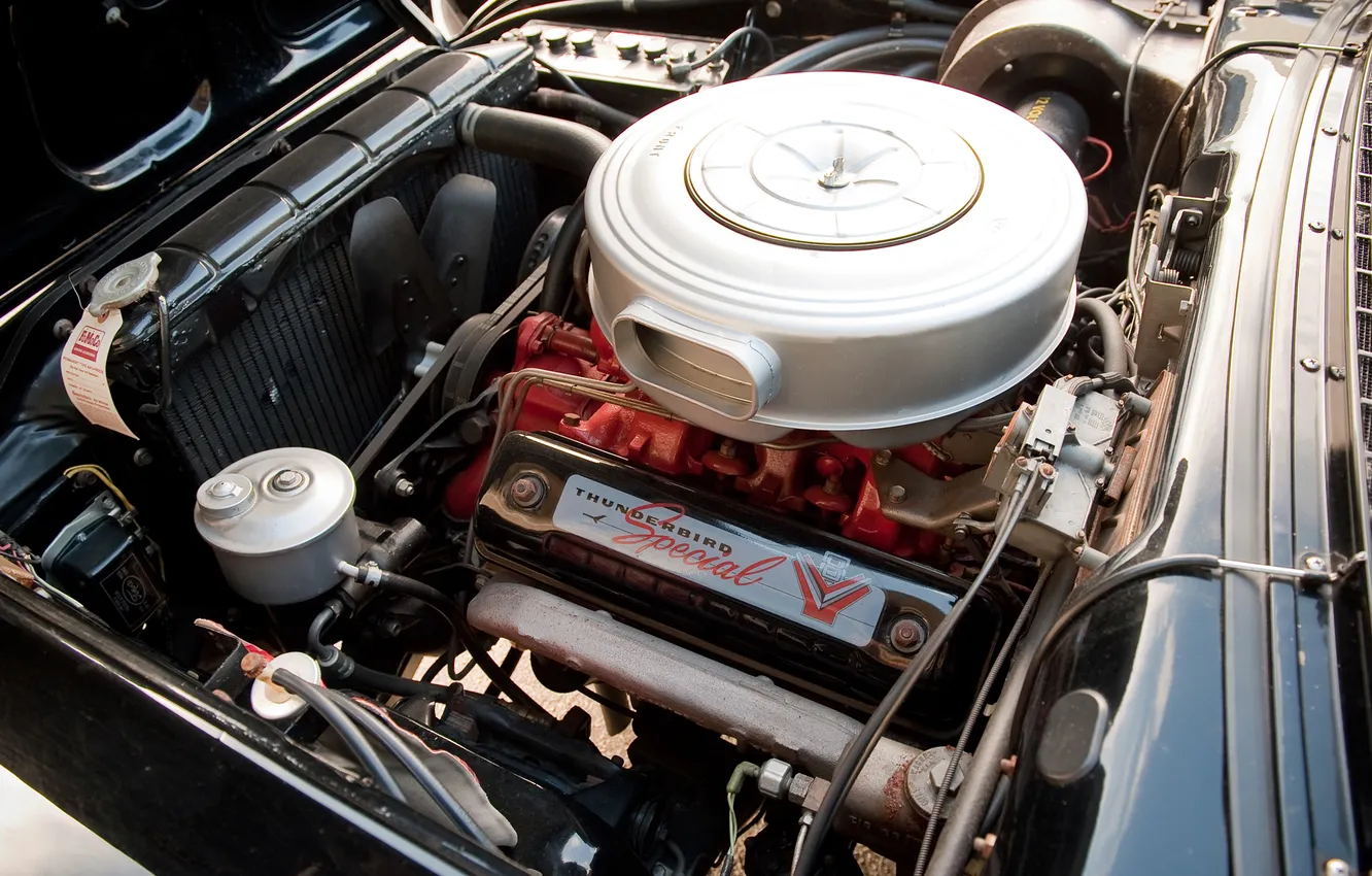 Photo wallpaper Ford, Ford, 1957, retro cars, Hardtop, Skyliner, Retractable, under the hood