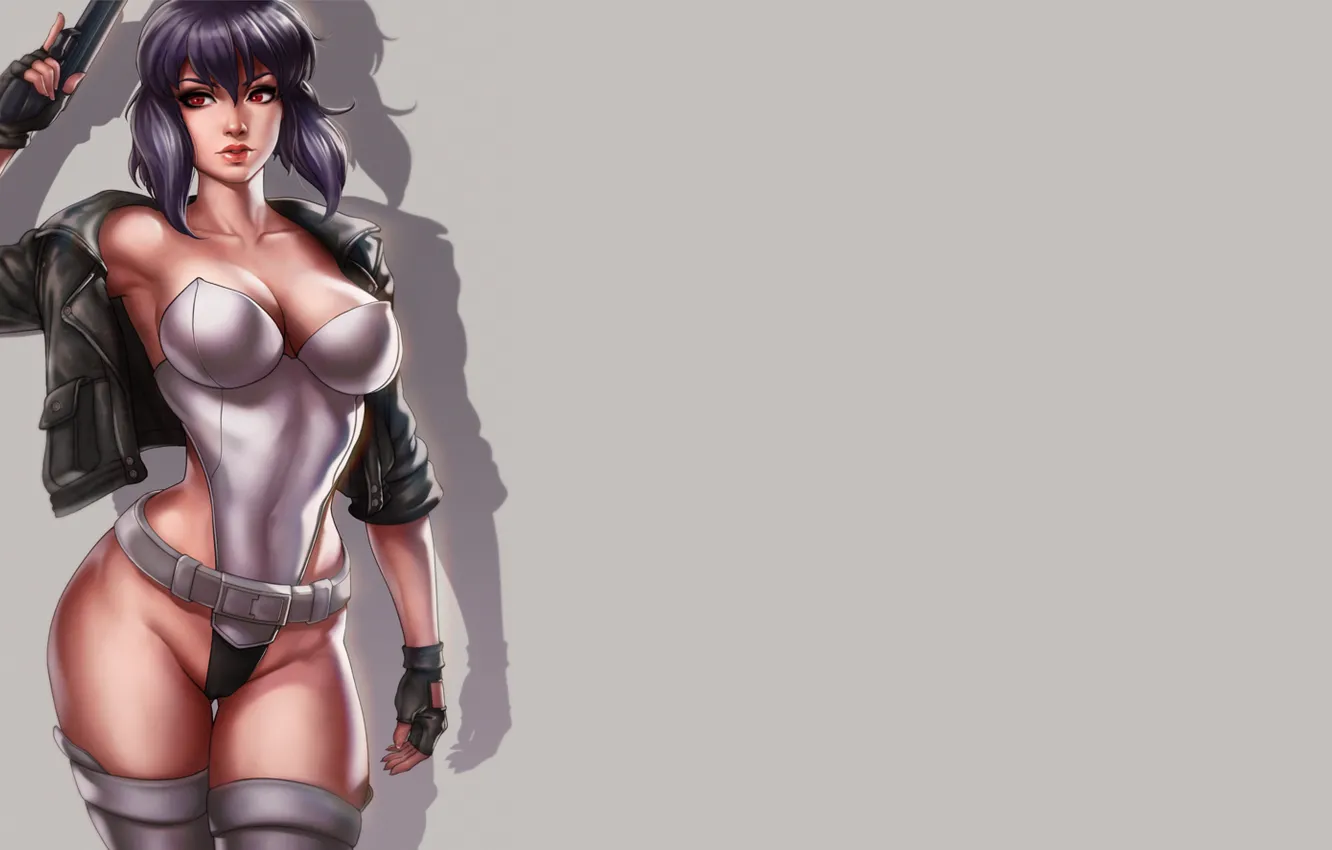 Photo wallpaper girl, hot, sexy, boobs, anime, pretty, Ghost in the Shell, purple
