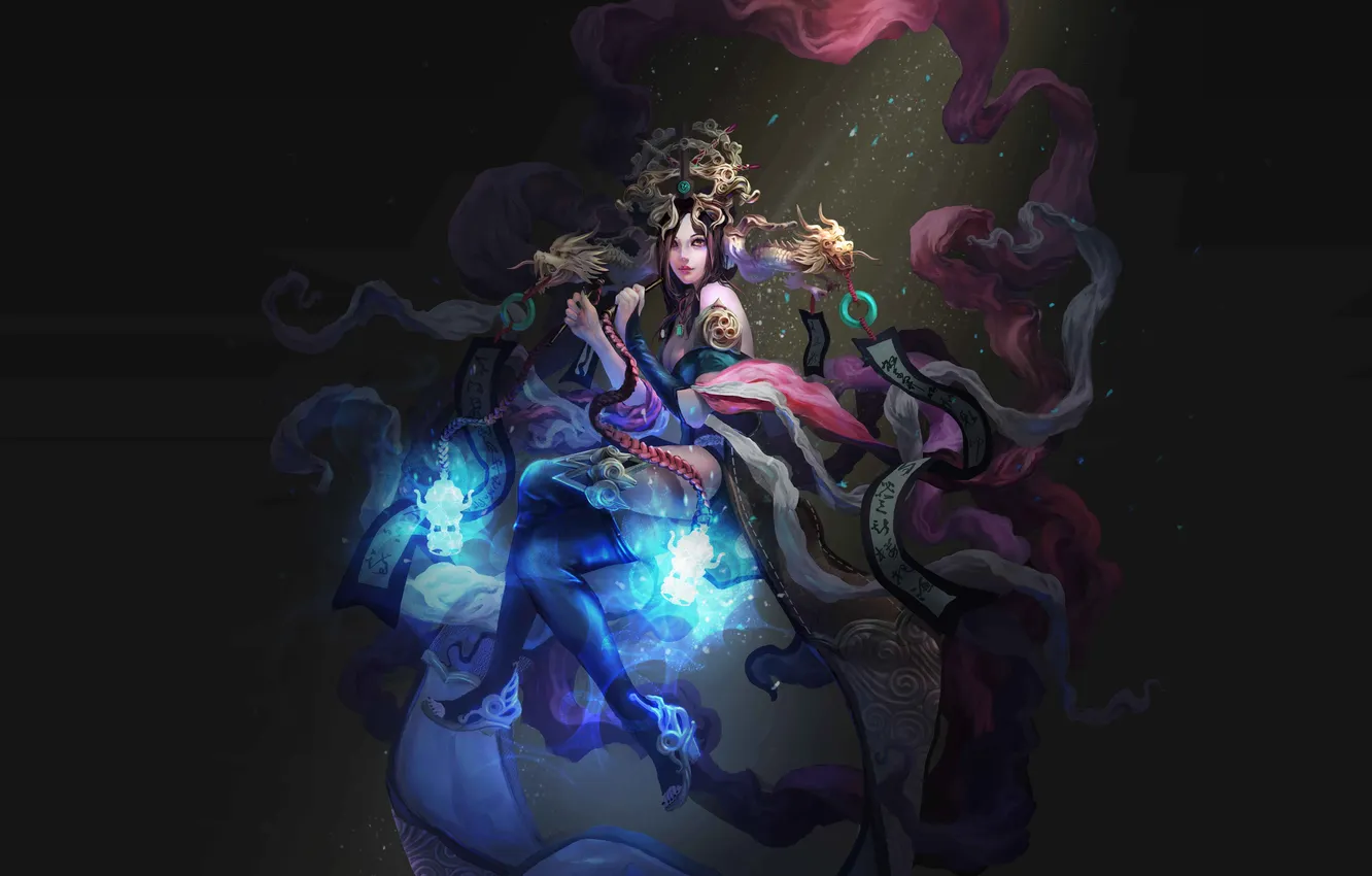 Photo wallpaper girl, background, dragon, art, fabric