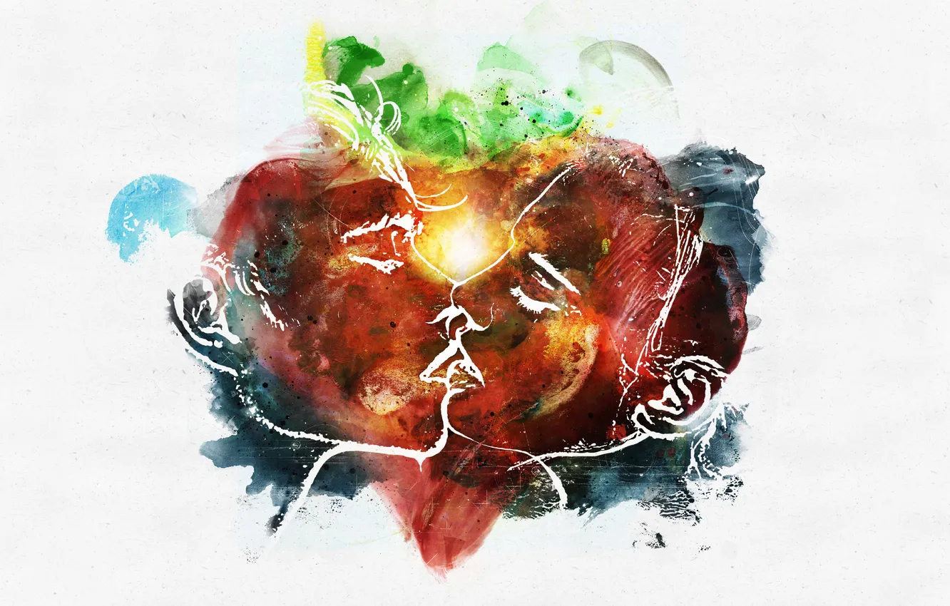 Photo wallpaper girl, love, kiss, art, guy