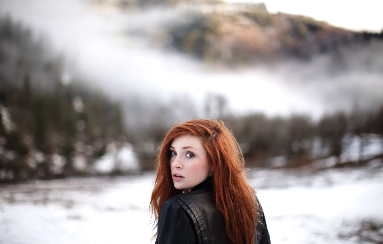 Photo wallpaper winter, look, girl, snow, jacket, girl, redhead, Danielle