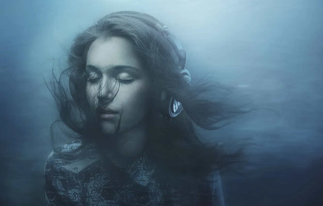 Photo wallpaper girl, music, headphones